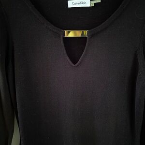 Calvin Klein Black sweater dress with gold keyhole. Size 6